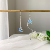 Moon Star Asymmetry Earring Dangle, Celestial Planet Earring, Universe Earring, Solar System Earring,  Saturn Earring, Novelty Gift for her